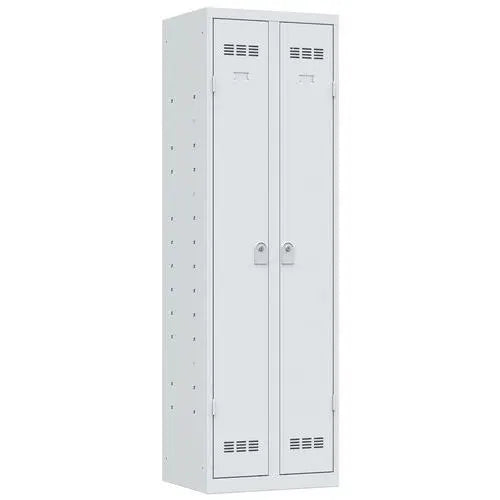 Armoire vestiaire multiservices avec penderie, coloris tout gris clair RAL 7035, fermeture à clé