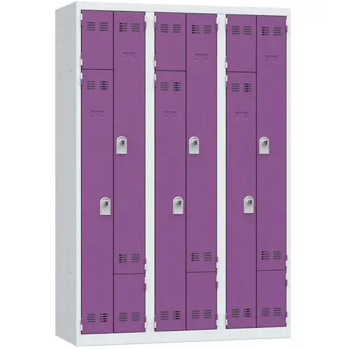 Vestiaire peu encombrant L 1200 mm à portes en L coloris prune, modèle à cadenas