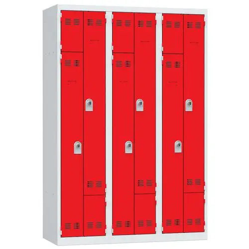 Vestiaire 2 en 1 casier et penderie, portes rouges, 3 x 400 mm, à cadenas