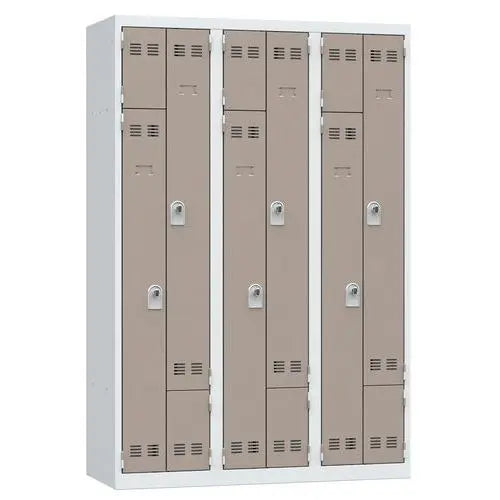 Vestiaire gain de place Vinco 3 colonnes, portes en L taupe