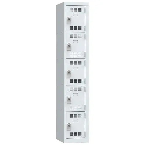 Vestiaire multicases Vinco 1 colonne 300 mm, 5 casiers portes gris clair