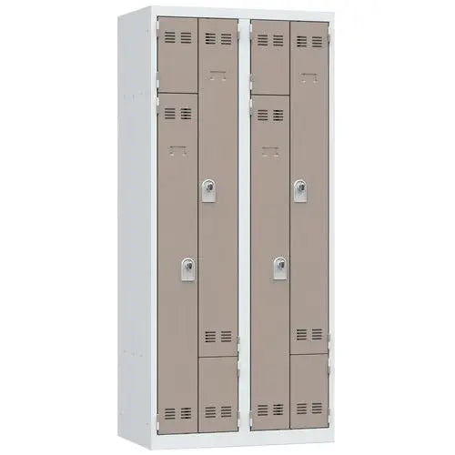 Vestiaire du personnel gain de place, 4 cases en L portes taupe, fermeture 3 points à cadenas
