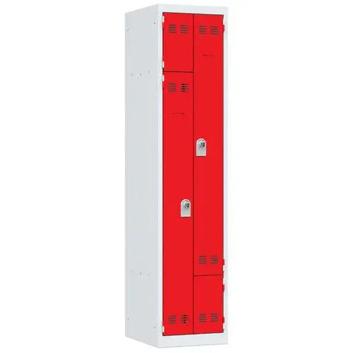 Vestiaire 2 en 1 casier et penderie, portes rouges, 1 x 400 mm, à cadenas