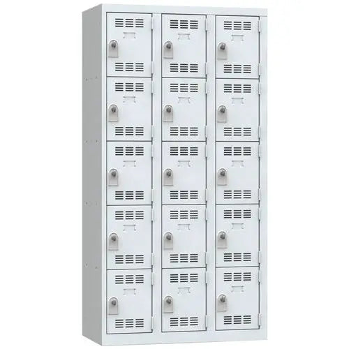 Vestiaire multicases Vinco 3 colonnes 900 mm, 15 casiers portes gris clair