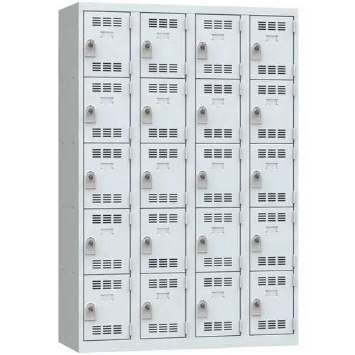 Casier vestiaire 20 portes gris clair sur corps gris clair RAL 7035, largeur 1200 mm, version à cadenas