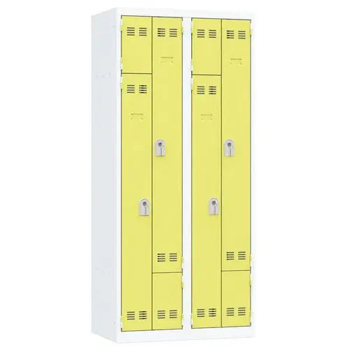 Vestiaire compact en Z pour 4 personnes, portes vert anis sur corps gris clair, à clé