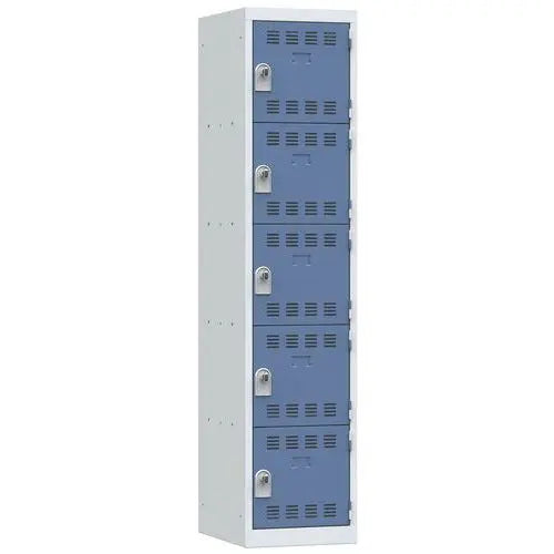 Vestiaire multicase monobloc 400 mm, 5 cases à portes bleues, modèle à cadenas