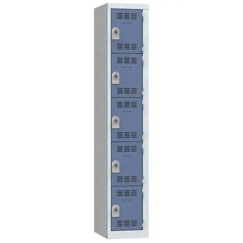 Vestiaire multicase monobloc 300 mm, 5 cases à portes bleues, modèle à cadenas