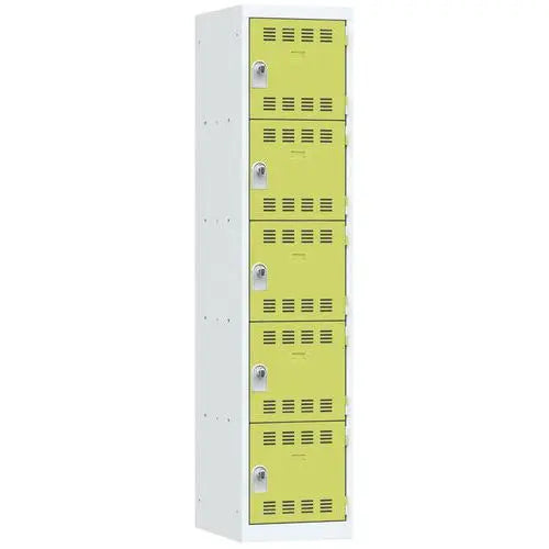 Vestiaire multicases Vinco 1 colonne 400 mm, 5 casiers portes vert anis