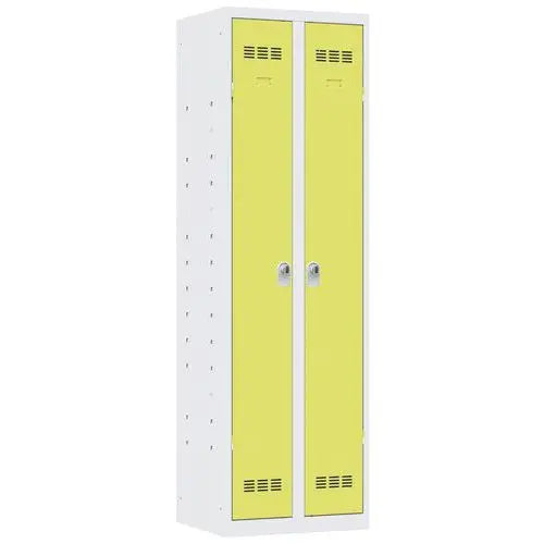 Armoire vestiaire multiservices avec penderie, coloris porte vert anis sur corps gris, version à cadenas