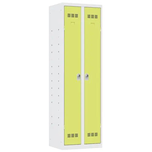 Armoire vestiaire multiservices 2 portes, coloris porte vert anis sur corps gris, version à cadenas