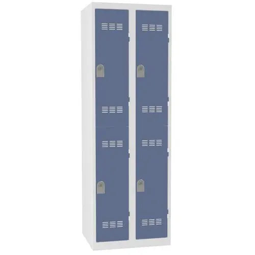 Casier vestiaire 4 portes bleues sur corps gris clair RAL 7035, largeur 600 mm, version à clé