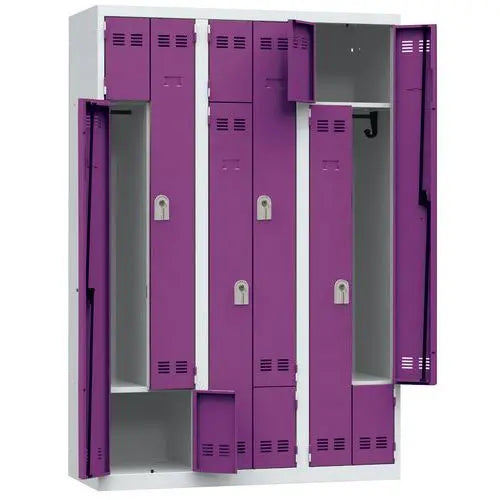 Vestiaire peu encombrant L 1200 mm à portes en L coloris prune, modèle à clé