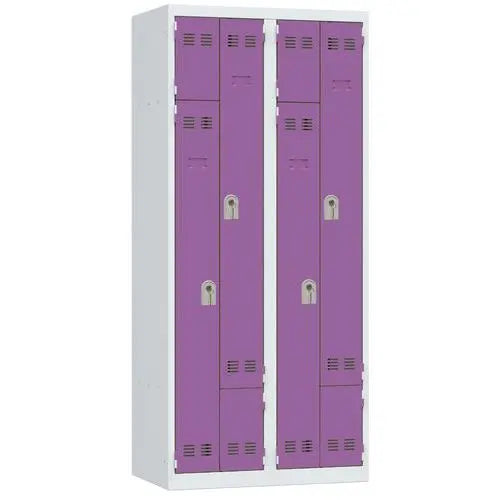 Vestiaire peu encombrant L 800 mm à portes en L coloris prune, modèle à clé