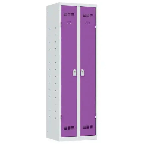 Armoire métallique 8 compartiments, coloris porte violet prune sur corps gris, fermeture à clé