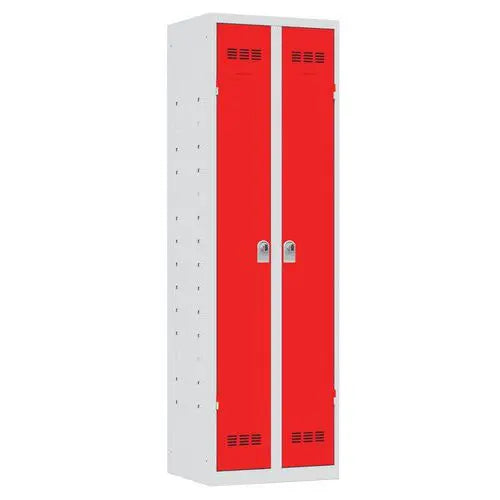Armoire multiservices H 198 x L 60 cm, coloris porte rouge sur corps gris, moraillon porte-cadenas