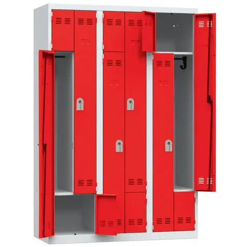 Vestiaire 2 en 1 casier et penderie, portes rouges, 3 x 400 mm, à clé