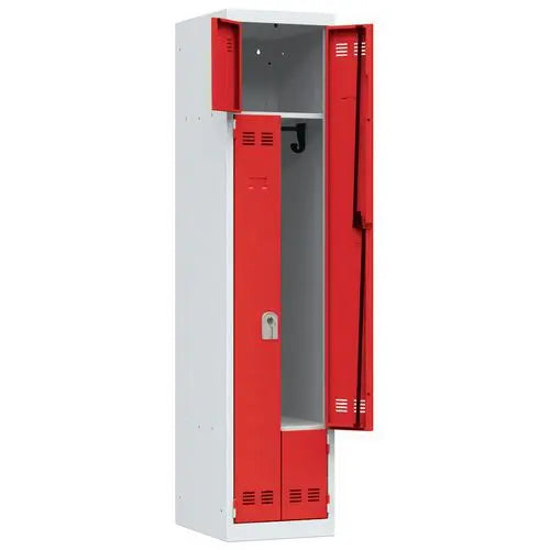 Vestiaire 2 en 1 casier et penderie, portes rouges, 1 x 400 mm, à clé