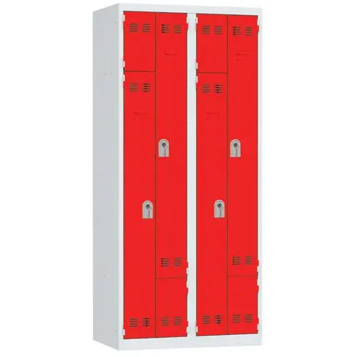 Vestiaire 2 en 1 casier et penderie, portes rouges, 2 x 400 mm, à clé