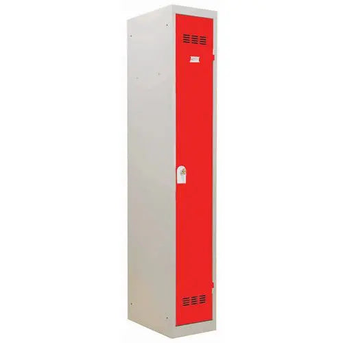Vestiaire monobloc 1 porte H 180 cm, porte rouge RAL 3001, moraillon porte-cadenas
