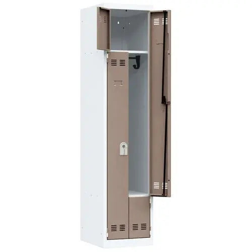 Vestiaire du personnel gain de place, 2 cases en L portes taupe, fermeture 3 points à clé