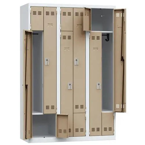 Vestiaire du personnel gain de place, 6 cases en L portes taupe, fermeture 3 points à clé