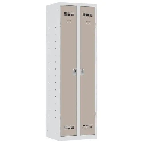 Armoire vestiaire 2 portes à demi-penderie, coloris porte taupe sur corps gris, version à cadenas