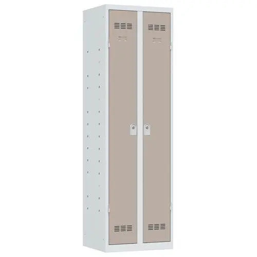 Armoire multiservices H 198 x L 60 cm, coloris porte taupe sur corps gris, fermeture à clé