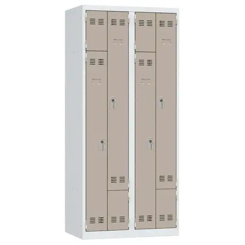 Vestiaire du personnel gain de place, 4 cases en L portes taupe, fermeture 3 points à clé