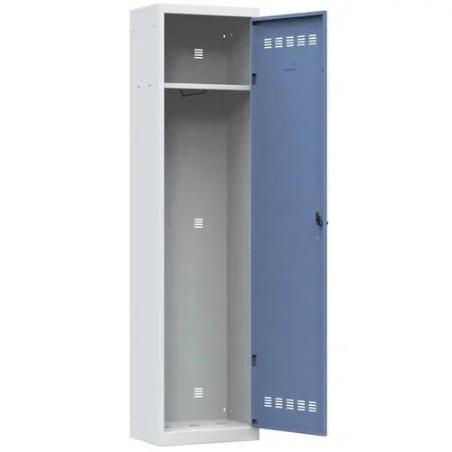 Vestiaire faible profondeur 35 cm, coloris porte bleue sur corps gris, fermeture à clé