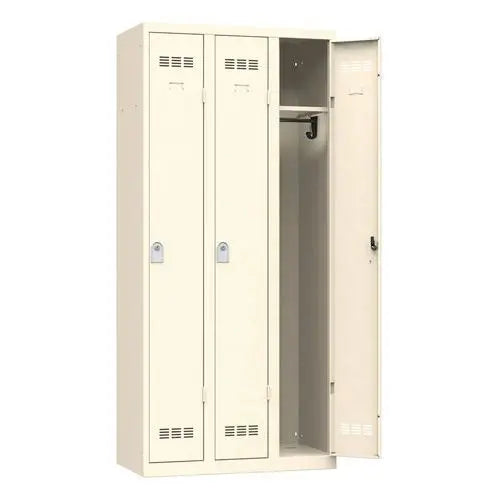Vestiaire métallique uni 3 places, coloris beige RAL 1015, fermeture à clé