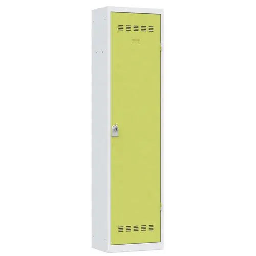 Vestiaire multiservices 1 colonne de 500 mm, coloris porte vert anis sur corps gris, version à cadenas