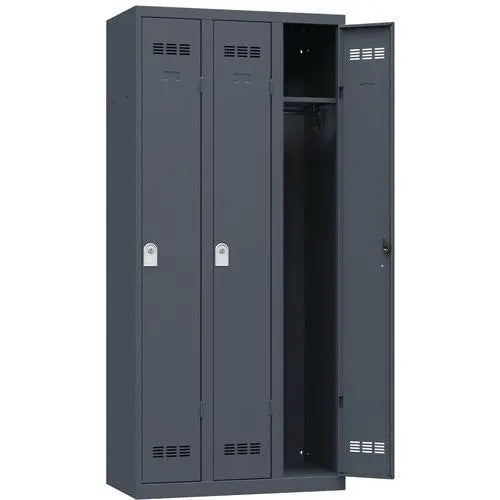 Vestiaire tertiaire 3 colonnes, coloris anthracite RAL 7016, fermeture à clé