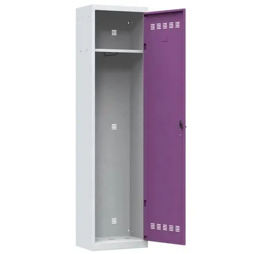 Vestiaire de couloir 1 porte, coloris porte violet prune sur corps gris, fermeture à clé