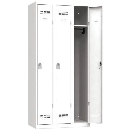 Vestiaire de bureau 3 portes H 198 cm, coloris blanc RAL 9010, fermeture à clé