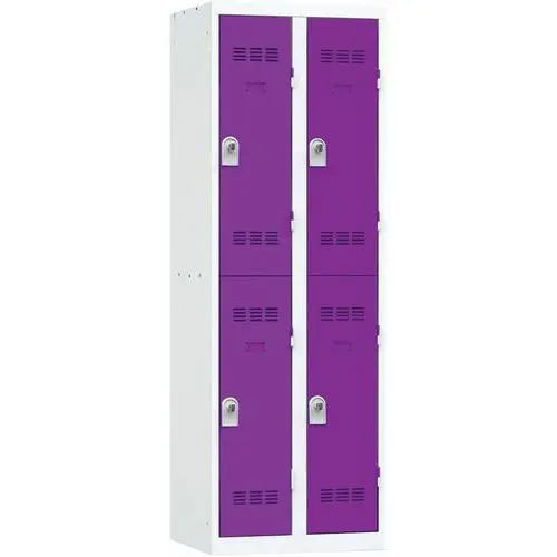 Vestiaire multicase monobloc 600 mm, 4 cases à portes prune, modèle à cadenas