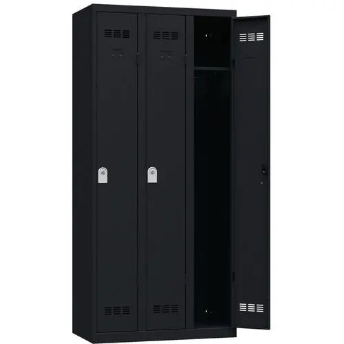 Vestiaire monobloc de bureau 3 cases, coloris noir RAL 9005, fermeture à clé