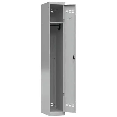 Casier vestiaire 1 porte pour open space, coloris gris alu RAL 9006, moraillon porte-cadenas