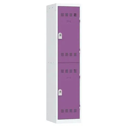 Consigne métallique 2 casiers individuels portes prune, 1 x 400 mm, à cadenas
