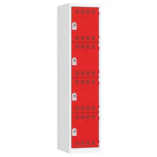 Casiers individuels en acier pour le personnel, 4 portes rouges, fermeture à cadenas