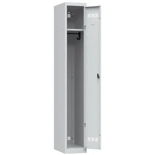 Vestiaire de bureau 1 colonne de 300 mm, coloris gris clair RAL 7035, moraillon porte-cadenas