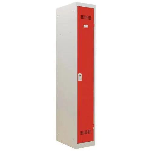 Vestiaire monobloc 1 porte H 180 cm, porte rouge RAL 3001, fermeture à clé