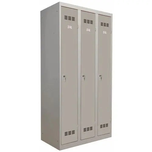 Vestiaire industrie propre 3 colonnes de 300 mm, portes gris clair RAL 7035, fermeture à clé