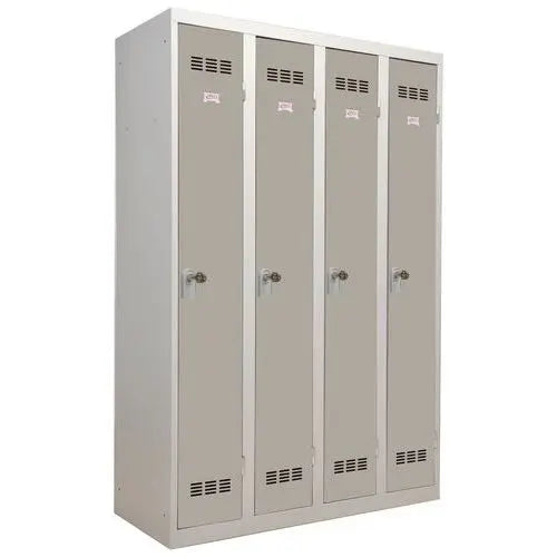 Vestiaire industrie propre 4 colonnes de 300 mm, portes gris clair RAL 7035, moraillon porte-cadenas