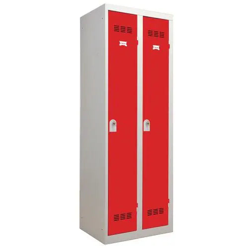 Vestiaire acier portes rouge RAL 3001, fermeture par cadenas, 2 x 300 mm