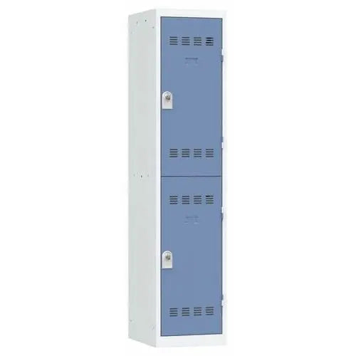 Casier vestiaire 2 portes bleues sur corps gris clair RAL 7035, largeur 400 mm, version à cadenas