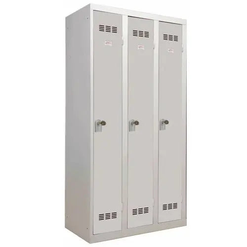 Vestiaire industrie propre 3 colonnes de 300 mm, portes gris clair RAL 7035, moraillon porte-cadenas