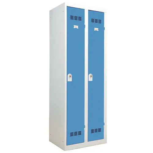 Vestiaire de chantier 2 portes bleues avec moraillons pour cadenas, corps gris perle
