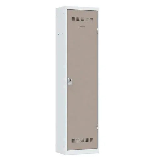 Vestiaire encombrement réduit H 198 cm, coloris porte taupe sur corps gris, version à cadenas