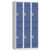 Vestiaire multicases 3 colonnes de 300 mm, 6 cases portes bleues, fermeture à clé